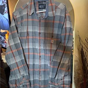 Carhartt Men's Gray/Orange Plaid Button-Up